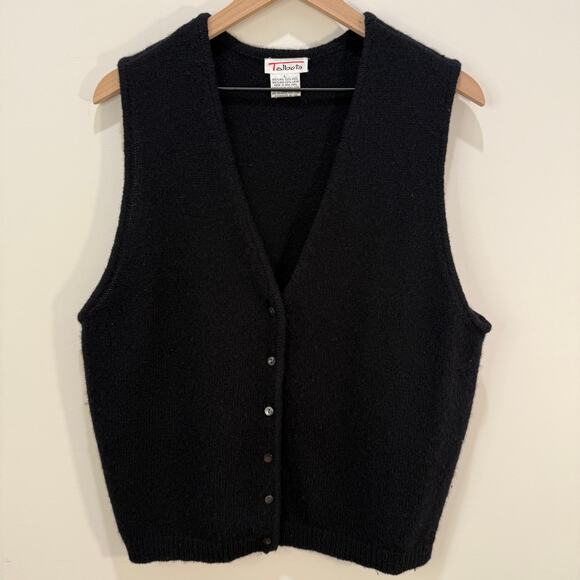 Vintage 100% Shetland Wool Sweater Vest Large Black 90s - Picture 2 of 11